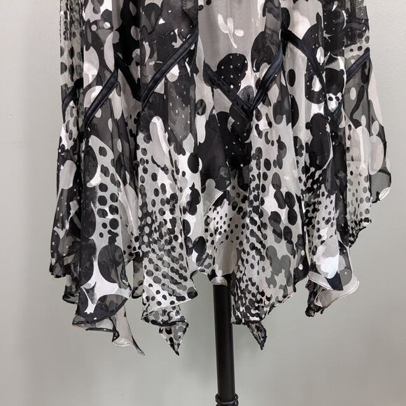 Sue Wong Midi Dress Cocktail Gown 2 Black White Silk Babydoll Y2K Fairy Burnout - Picture 2 of 16